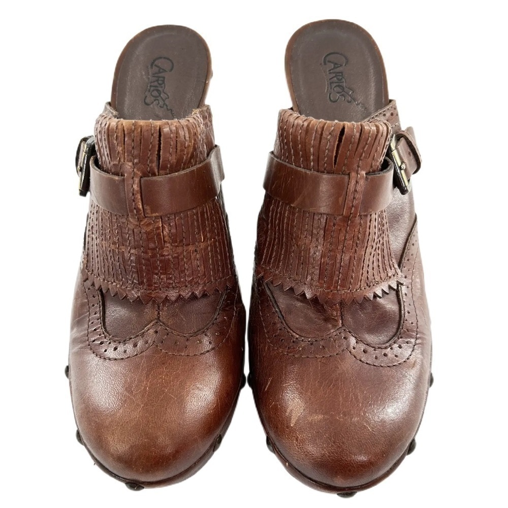 New Carlos clogs size 9.5 Dia brown leather chunky platform clogs vintage y2k - Picture 2 of 13